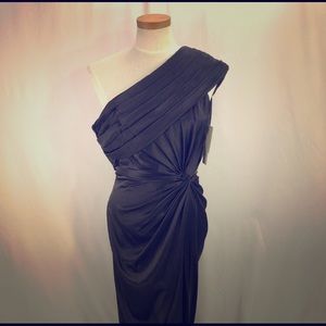 Adrianna Papell One-Shoulder Black Satin Gown Sz 8